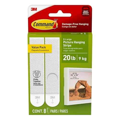 Command 20 Lb XL Heavyweight Picture Hanging Strips, Damage Free Hanging Picture Hangers, Heavy Duty Wall Hanging Strips for Living Spaces, 8 White Adhesive Strip Pairs