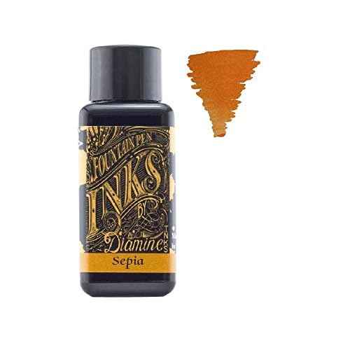 Diamine Fountain Pen Ink 30 ml - Base Colour - 6 x Bottles - Sepia, Green Black, Earl Grey, Ancient Copper, Twilight, Jet Black