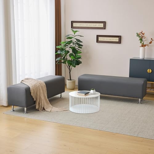 OmySalon Grey Waiting Room Bench Seating 53.9" Faux Leather Reception Chair