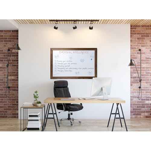 Real Wooden Framed Magnetic Dry Erase Whiteboard, 24" X 36", Vertical/Horizontal Wall Mount, Includes Black Marker, Eraser and 4 Magnets, by Better Office Products (Rustic Brown)