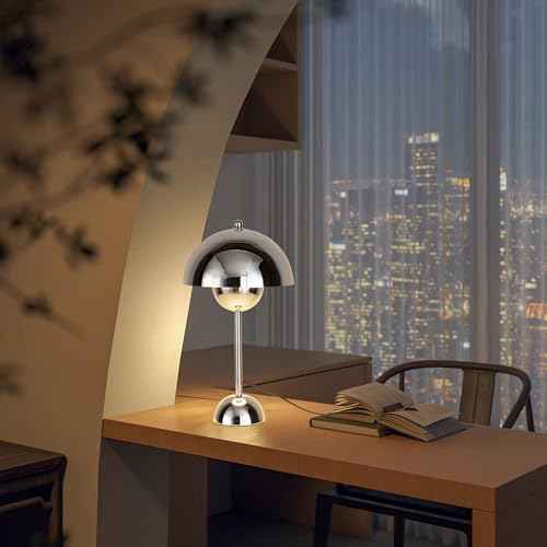 COSYLUX Modern Small Table Lamp for Bedroom, Cute Dome Shade Reflecting Light Reading Lamp for Living Room, Kid's Room, Study, Office, Beside Bedside Nightstand Desk Lamp(Chrome)