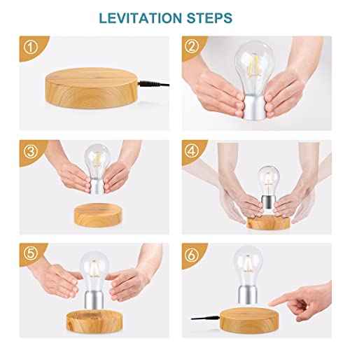 Floating Light Bulb Lamp, Magnetic Levitating Rotating Bulb Lamps, Levitating Wireless LED Bulb Desk Lamp Night Lights for Room D?cor, Cool Gifts for Christmas, New Year, Birthday