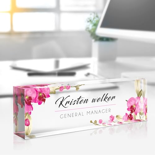 Gowelly Design 29 Personalized Acrylic Desk Name Plate with Custom Text & Logo