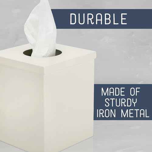 Round Bathroom Trash Can Wastebasket and Cube Tissue Box Holder Organizer Matching Accessory Set of 2, White