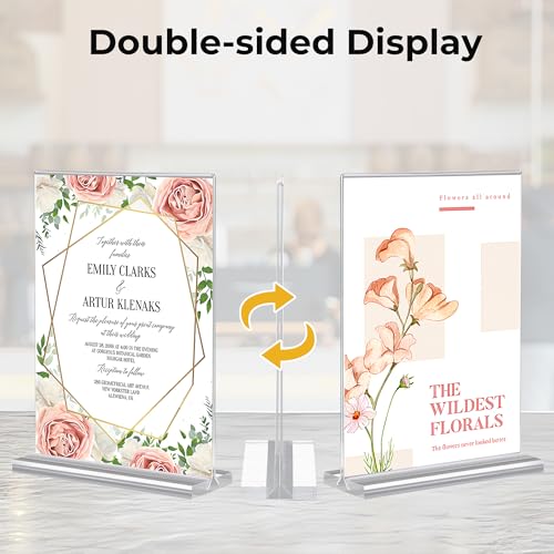 18 Pack 4x6 Acrylic Sign Holders, Clear Plastic Picture Frames 4x6 ? Double-Sided Vertical Table Number Holders Acrylic Display Stands for Restaurants Weddings Offices ? T-Shape Photo Holder for Table