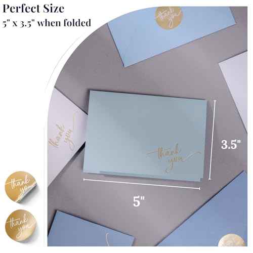 Gold Foil Thank You Cards - Bulk Pack of 40, 5x3.5 Inch with Matching Stickers & Envelopes (Blue) Textured Surface for a Unique Feel - Suitable for Baby Shower, Wedding, Small Business, Graduation