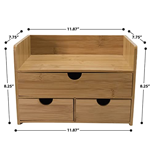 Sorbus Bamboo Desk Organizer - 3-Tier 100% Bamboo Desktop Organizers ? Mini Bamboo Desk Drawer Tabletop Storage Box Countertop Organization 3 Drawers & Shelf - Office, Makeup Vanity, Fully Assembled