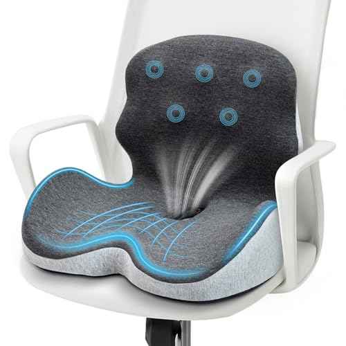 Seat Cushion - Memory Foam Cushion for Office Chair, Lumbar Support Pillow One Piece, for Sciatica & Tailbone Pressure Relief Coccyx Pad for Long Sitting Office Chair, Wheelchair, Home, Office