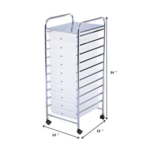 Giantex 10 Drawer Storage Cart Rolling Cart File Scrapbook Paper Mobile Organizer for School Office (Clear)