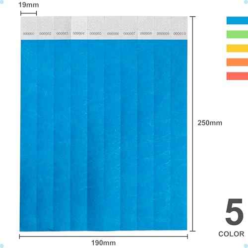 DGBDPACK 500 Pcs Neon Wristbands, 1-500 Consecutive Numbers, 5 Colors, Waterproof Tearproof Wrist Straps Admission Bracelets Tickets (Assorted)