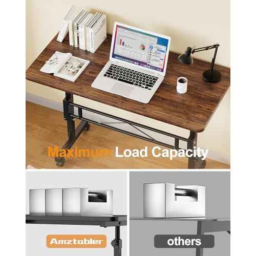 Small Standing Desk Adjustable Height, Mobile Stand Up Desk with Wheels, 32 Inch Portable Rolling Desks for Walking Pad Treadmill Wood Rustic