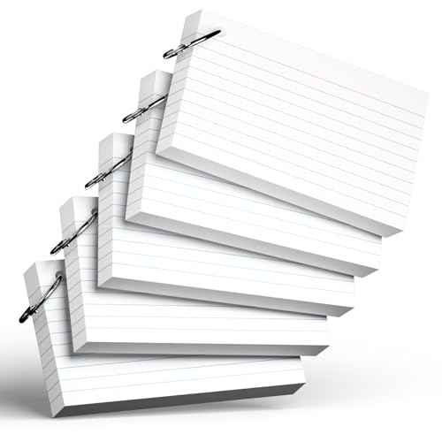 250 Count White Index Cards with Ring 3 x 5 Inch Heavyweight Ruled Index Cards, Flash Cards for School & Office Supplies and Home Organization, Durable Study To Do List Note Cards with Ruled Lines