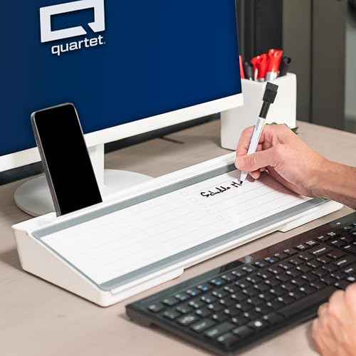 Quartet Glass Dry Erase White Board, Flip-Top Desktop Pad for Notetaking, 18" x 6" Whiteboard with Storage, Templates and Dry Erase Marker, White Surface (Q090F04-R)