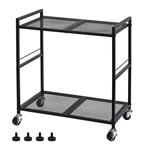 Computer Tower Stand, PC Tower Stand Metal Rolling Cart Holds up to 40lbs, 2 Tier Mobile Printer Stand with Storage Under Desk for Home & Office, Black
