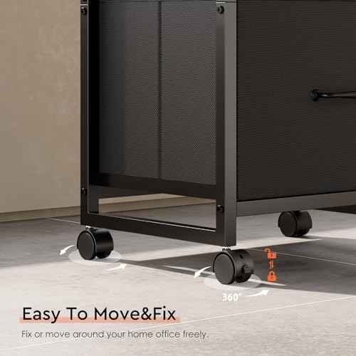 3 Drawer Mobile File Cabinet with Wheels Fabric Vertical Filing Cabinet fits A4 or Letter Size for Home Office,Black