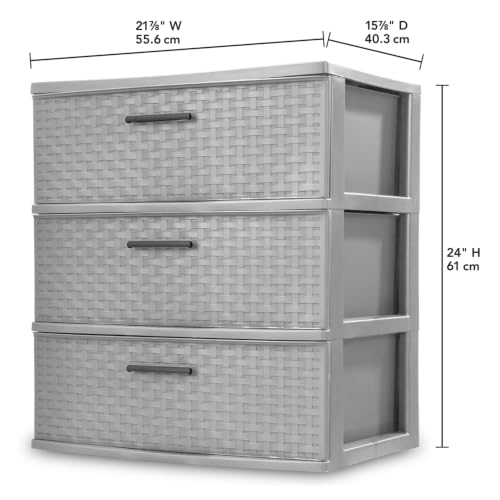 Sterilite Gray Wide 3-Drawer Storage Tower with Weave Pattern - Cement