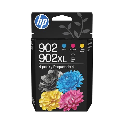 HP 902XL Black + Cyan Magenta Yellow Ink Cartridges for OfficeJet & Pro Printers (Black XL + CMY)