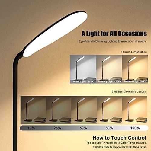 DEEPLITE Battery Operated Desk Lamp, LED Desk Light 3 Lighting Stepless Dimming, Table Lamp 5W Touch Control Eye Caring, Flexible Gooseneck, Portable Reading Light for Dorm Study Bedroom (Set of 2)