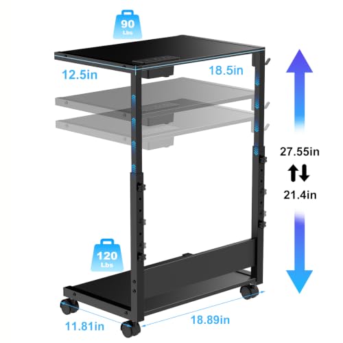 Smoproper Height-Adjustable Computer Tower Stand with Power Outlets (Black) – 2 Outlets, USB & Type-C