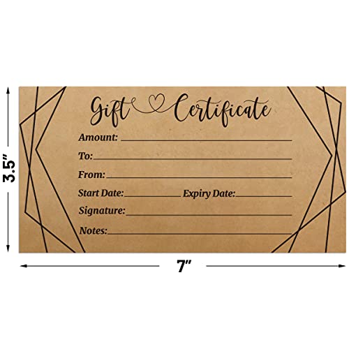 Ceiba Tree Brown Blank Gift Certificates for Business, 30 Pcs with Envelopes - 3.5 x 7 in