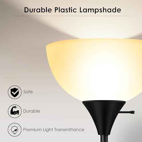 BoostArea Floor Lamp, 70.1¡± Tall Lamp, LED Black Floor Lamp, E26 Base, Eye-Caring, Modern Torchiere Floor Lamps for Living Room, Bedroom, Office£¨Bulbs not Included£©