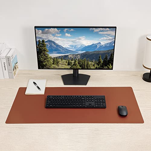 Wolaile Brown 36x17in Waterproof PU Leather Desk Pad Blotter - Office Protector Mat