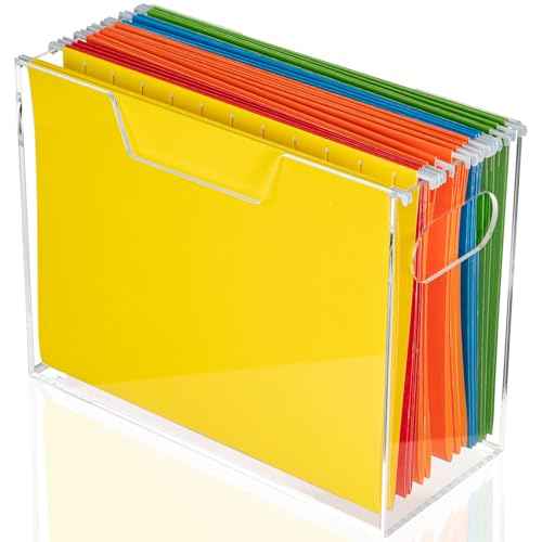 SEANADO Acrylic Hanging File Folder Organizer Box, File Holder with Handles for Letter/A4 Size, Clear File Box Desktop Folder Storage for Office Home Work Desk Cabinet