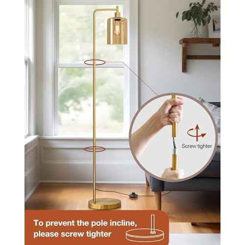 Oneach 66.5'' Floor Lamps for Living Room with Glass lampshade, Modern Gold Floor Lamp with Bulb, Industrial Standing lamp for beroom, Tall Pole Lamps Office (Bulb Included)