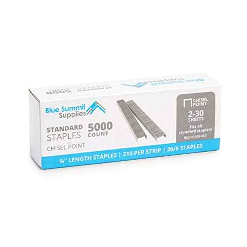 50,000 Staples - 1/4 Inch Length, 210 per Strip, Jam-Free Chisel Point, 10 Boxes of 5,000, Fits Standard Staplers