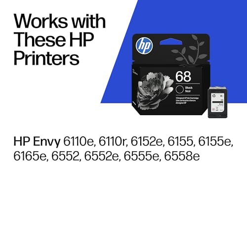 HP 68 Black Ink Cartridge for Envy 6100e, 6500e Series - Black, 7FP21TN