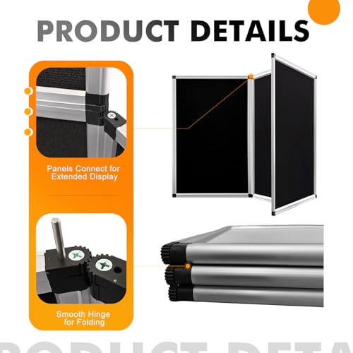 Black Double-Sided 3+1 Panel Trifold Display Board for School & Events 72x35.4in