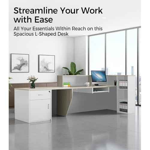 Modern L-Shaped Reception Desk with Storage - 79" Front Desk Reception Counter with Lockable Drawer, Storage Cabinets, Keyboard Tray & Modesty Panel for Office, Lobby, Salon, Retail Checkout, Left