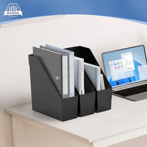 Delifox 3 Pack Black Plastic Magazine Racks Desk Organizer File Bin