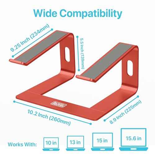 BLACK+DECKER Laptop Stand for Computer Desk, Ergonomic Laptop Stand for Desk, Lap top Riser Compatible with MacBook Notebook, Lap top Holder, Durable Aluminum Computer Riser Accessories, Coral Rose