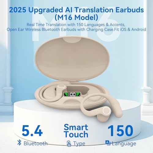 AI Language Translation Earbuds Real Time, OWS 3-in-1 Translator Earbuds Device 150 Languages & Accents, Audifonos Traductores Ingl?s Espa?ol,Bluetooth 5.4,Open Ear Headphone fit iOS & Android-Camel