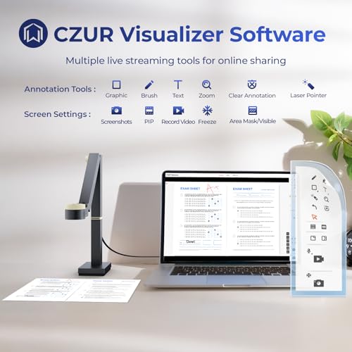 CZUR Fancy S Pro 12MP USB Document Camera for Teacher, 4K Webcam with Microphone and LED Light, Up to 60fps, Auto Focus, for Remote Teaching, Live Streaming, Web Conference, for Mac and Windows
