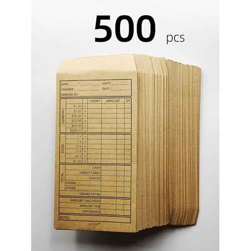 Cashier Deposit Report Envelopes with Self Adhesive Flap for Coins, Cash, Credit Cards, 3.5'' x 6.5'', 500/Box