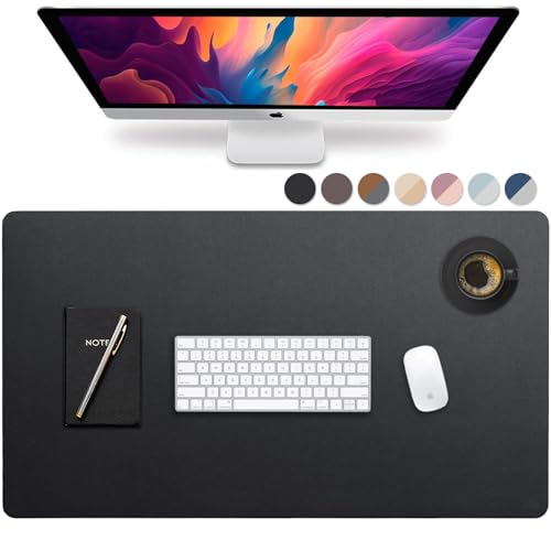 Vine Creations 36x20 Inch Black Leather Desk Pad - Waterproof Reversible Office Mat