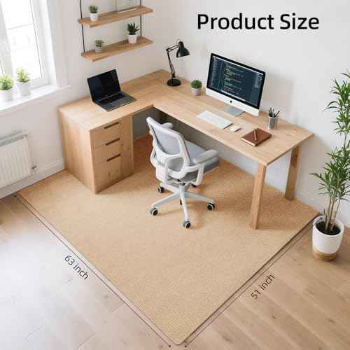 Office Chair Mat for Hardwood Floors 63" x 51", Durable Non-Slip Large Tile Floor Protector, Anti-Scratch Thick Heavy-Duty Recyclable Gliding Desk Mats for Computer Rolling Chairs, Khaki/Camel