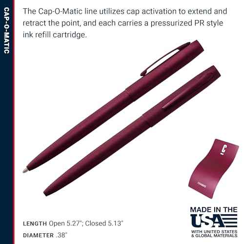 Fisher Space Pen Cap-O-Matic Pen, Ballpoint, Black Cherry, Cerakote Finish, Pocket Clip, Black Ink