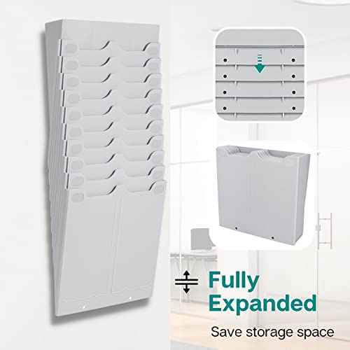 Flexzion Time Card Holder Wall Mount Expandable Time Clock Rack Double Row 20 Slot Rack Card Holder for 7 x 3.46-Inch Timesheets for Attendance Payroll Employee Assignment in Out Timecard Rack, Gray