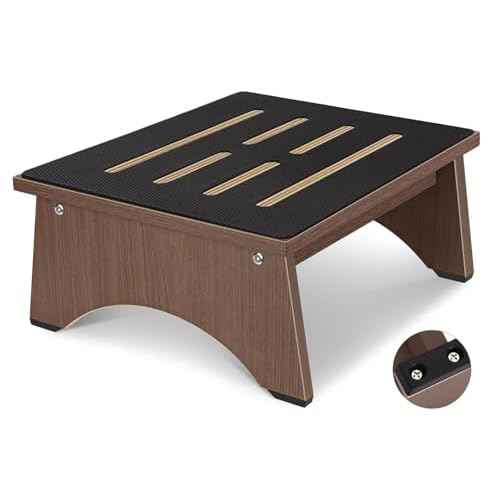 One Step Stool for Adults Seniors with Non-Slip Rubber Stepping Surface, 6.9" Portable Single Wooden Riser, 450 LBS Capacity for Bedroom Kitchen Bathroom, or Bedside, Senior Support (Brown)