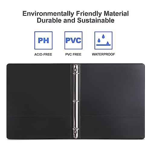 3 Ring Binder 1-1/2 Inch, ViVin Sturdy 1.5"-Round Ring Binder with 2 Interior Pockets, Clear View Cover, PVC-Free, Fits 300 Sheets of 8.5'' x 11'' Paper, Office Home School (6 Pack, Black)