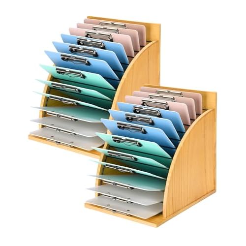 HULISEN 2 Pack Clipboard Holder for Classroom & Office, Wooden Clipboard Storage Organizer with Raised Side Panel & Metal Slots, Wood Clip Board Stand Rack ? Clip Board Not Included