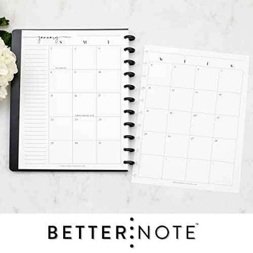 BetterNote 2026 Monthly Calendar Refill with Tabbed Dividers for Discbound Notebooks, Index Tabs, Disc, Pages Fit Happy Planner, Circa Levenger, Arc, TUL, IWP, Talia (Modern, 11-Disc, 8.5"x11")