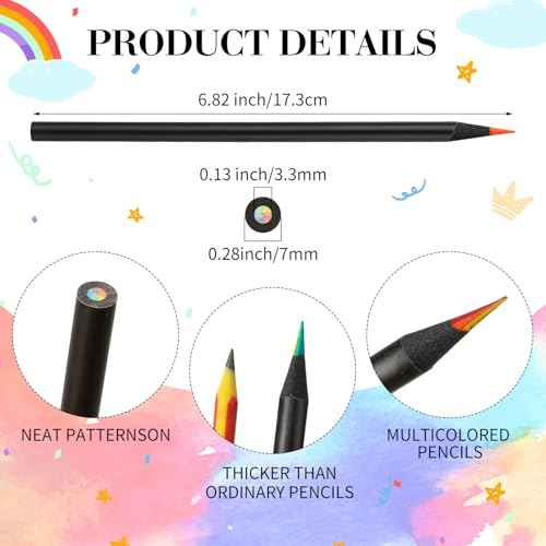 Teling 200 Pcs Rainbow Pencils for Kids, 7 in 1 Black Wooden Rainbow Multicolor Pencils Bulk School Classroom Art Supplies for Kids Adults Coloring Sketching Drawing