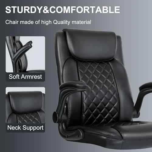 Misolant Drafting Chair, Tall Office Chair for Standing Desk, Standing Chair with Adjustable Height and Flip-up Armrest, Leather Drafting Chair, High Office Chair for Counter Height Desk