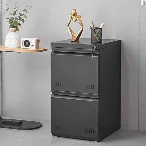 2 Drawer File Cabinet with Lock, Vertical File Cabinets for Home Office, Printer Stand, Heavy Duty Steel Office Storage Cabinet for Letter/Legal/A4, Assembly Required(Black)