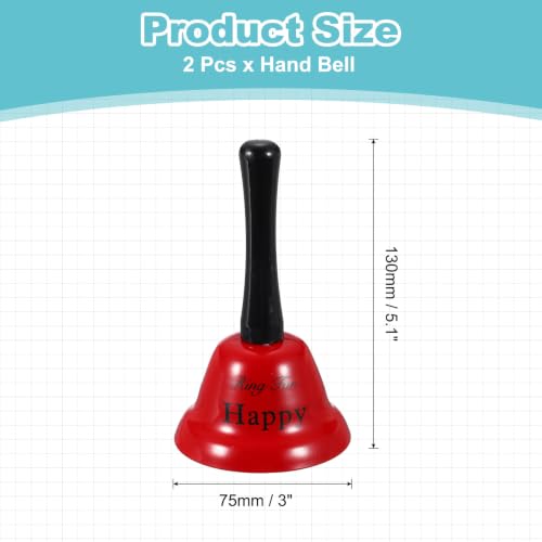 Bright Red Hand Bell 2 Pack - Small Service Call Bells for Restaurant Hotel Wedding Pet Training