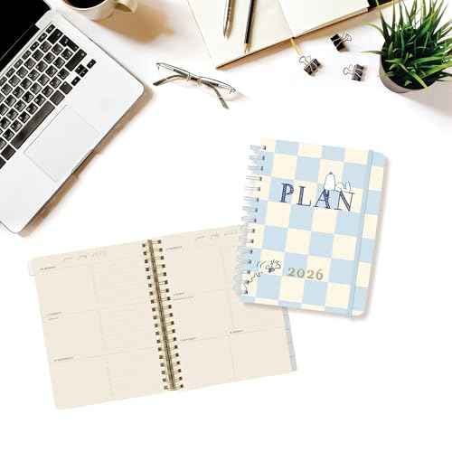 18 Month Planner/Calendar by Graphique, July 2025 ? Dec. 2026 Checkerd Peanuts Hardbound Spiral Planner, Monthly Tabs, Holidays, Reminder Stickers, 6¡± x 8¡±